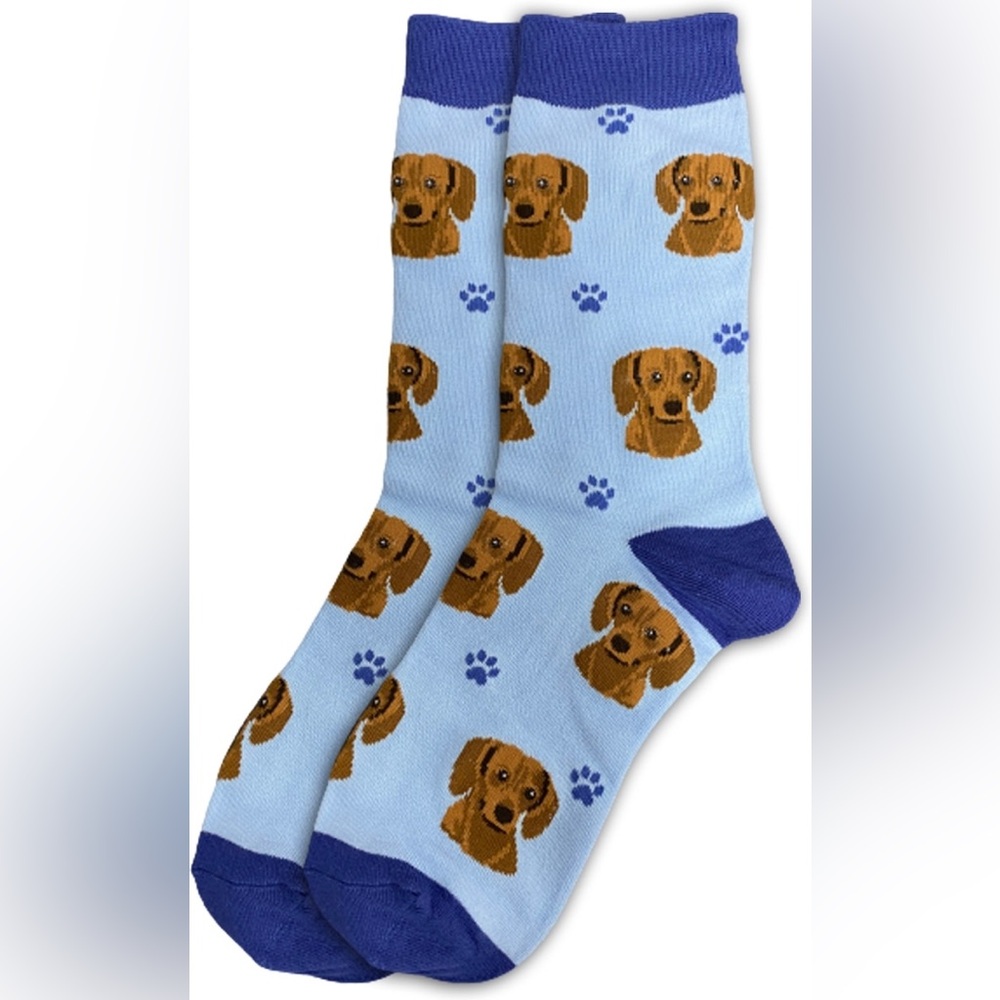 Red Dachshund Sock Daddy Light Blue one size NWT Dog Lover Cotton Weiner Dog